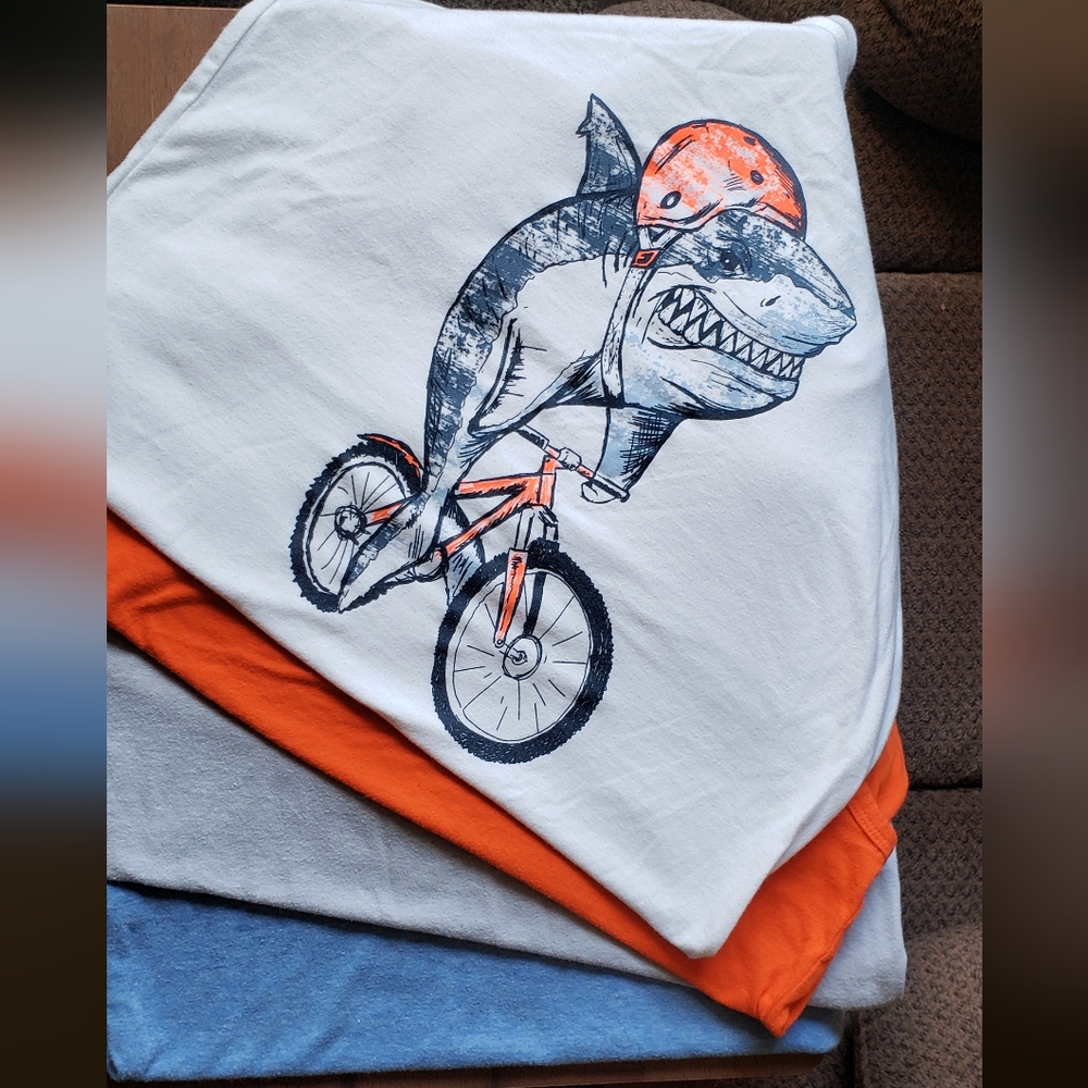 Lot of 4 boys tank shirts shark bicycle muscle shirts L/husky & XL